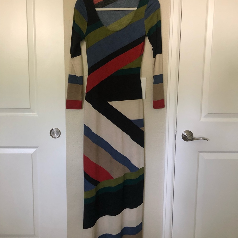 Geometric Multi Colored Long Sleeve Maxi Dress